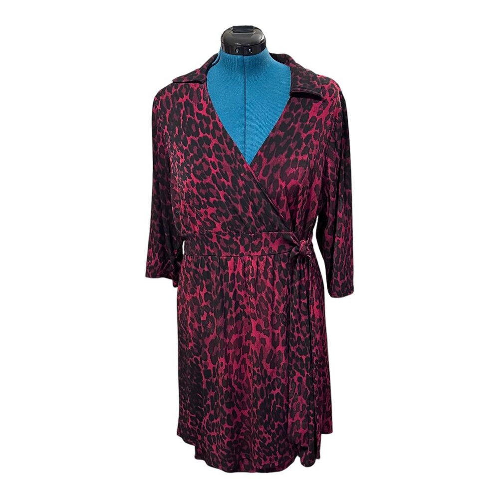 Lane Bryant Pink and Black Animal Print Wrap Dress